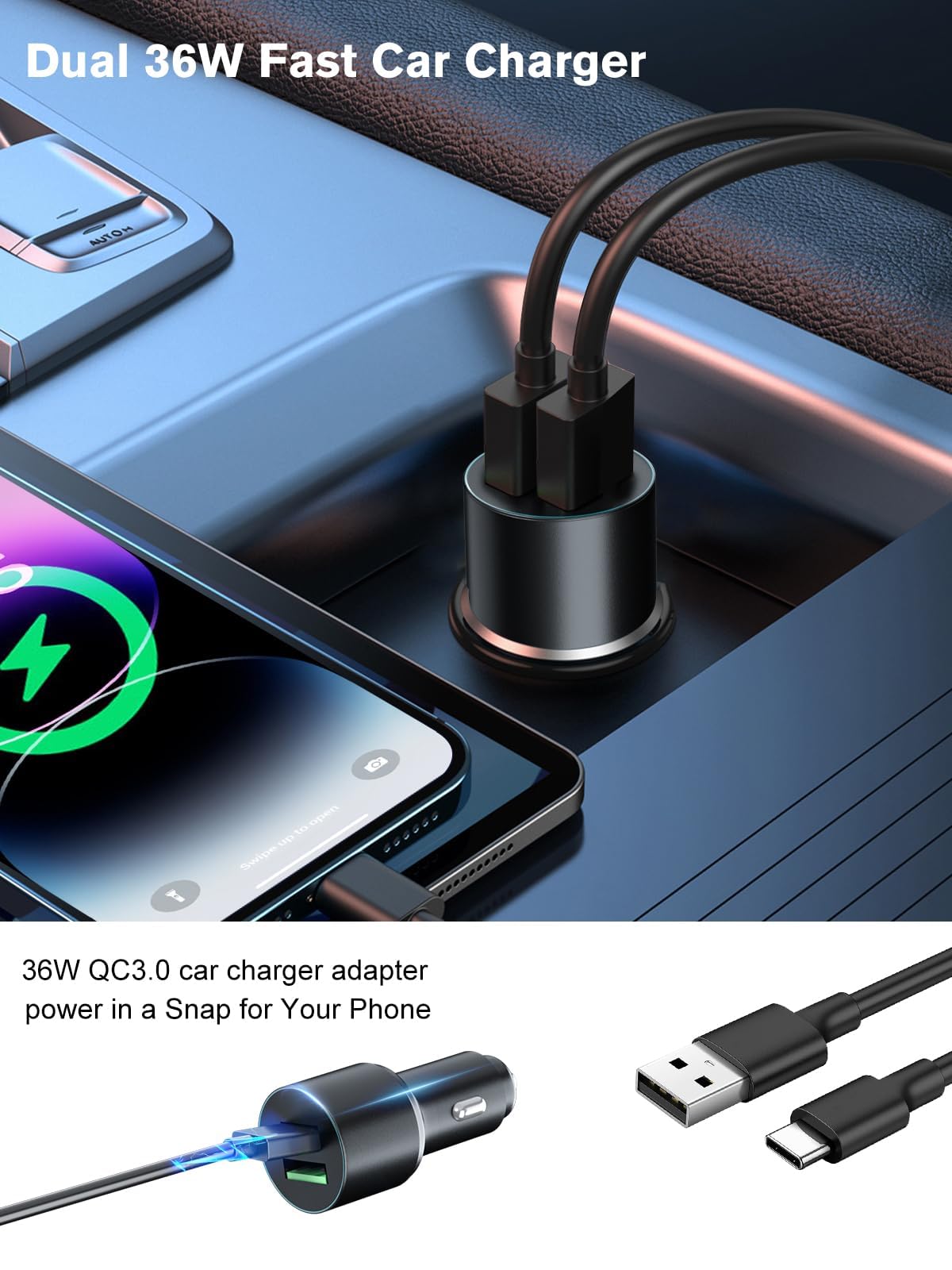 MAGJIEYX for Magnetic Magsafe Car Mount Charger, Wireless Car Charger with QC3.0 Adapter(38W Max) Phone Holder Fits iPhone17/16/15/14/13Plus/MagSafe
