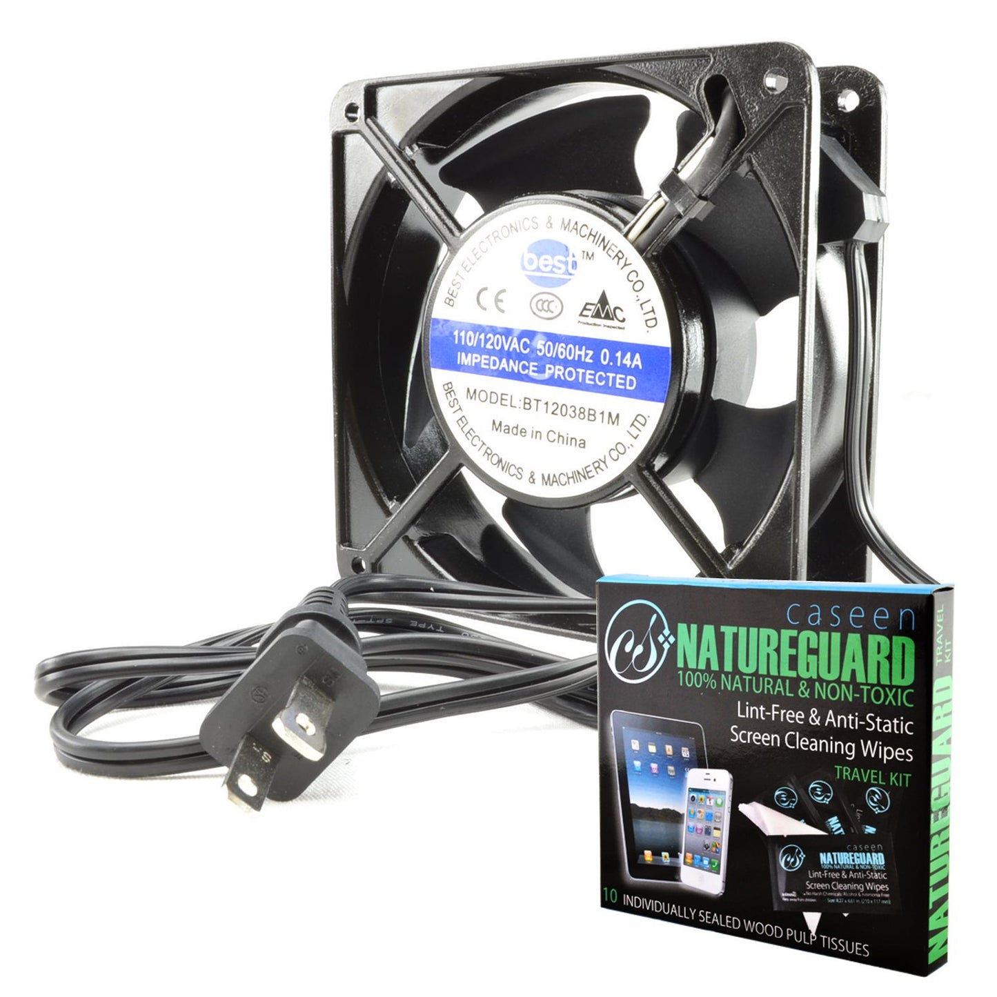 Best Electronics 120x120x38mm AC Fan with Thermal Switch BT12038B1M & 36" power cord