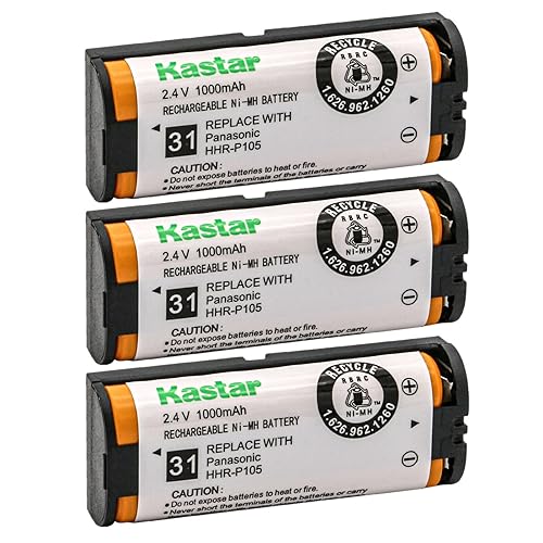 Kastar 3-Pack 2.4V 1000mAh Ni-MH Rechargeable Battery Replacement for Panasonic HHR-P105 HHR-P105A Type 31 91AAALH2BXZ Battery and Panasonic Home