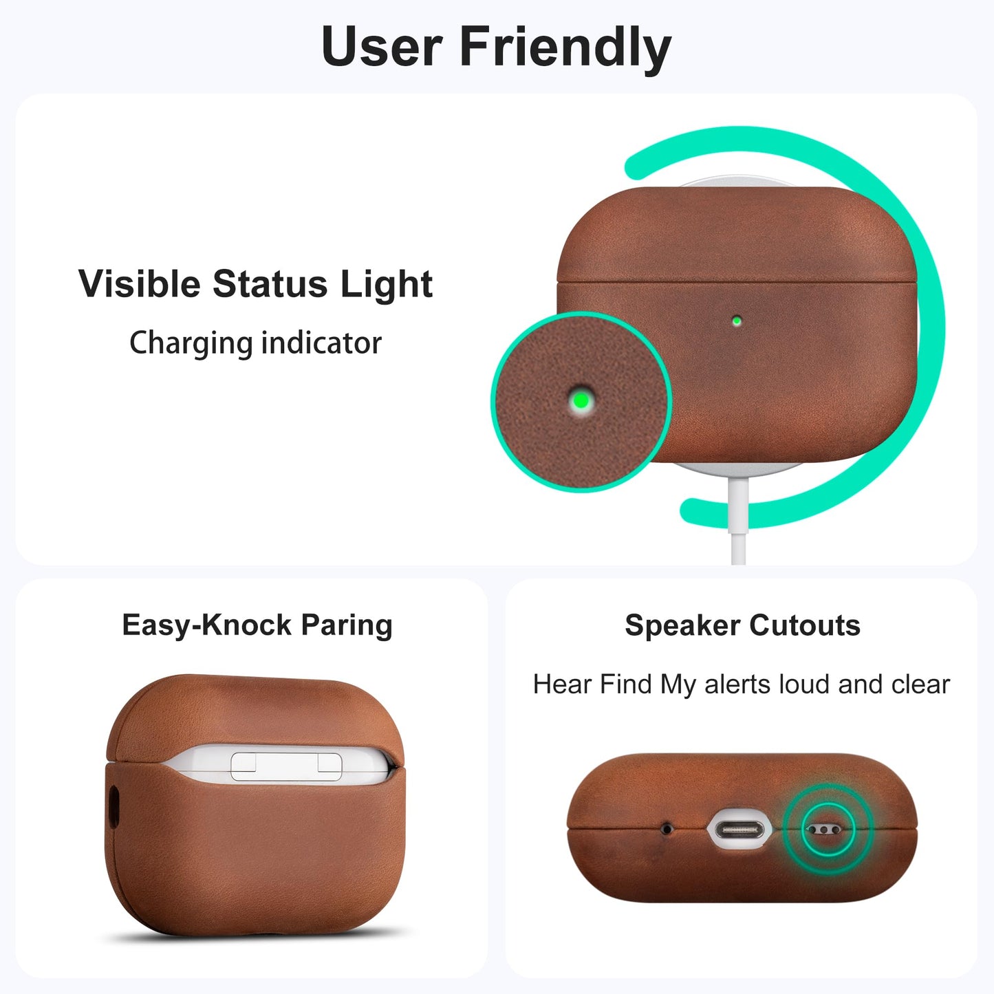 Maogoam Genuine Leather Case for AirPods Pro 3 (3rd Gen 2025) - Vintage Leather Cover, Adjustable Lanyard, Hard Shell, Develops Patina, Wireless