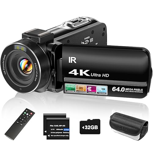 ZYDIIE 4K Video Camera Camcorder UHD 64MP Vlogging Camera for YouTube 18x Digital Zoom 3" 270° Rotation IPS Touchscreen Video Camcorder with Night