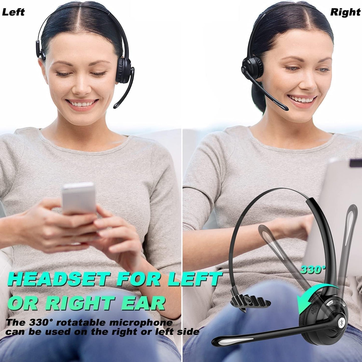 RAOPINGX Trucker Bluetooth Headset with Microphone, Wireless Headphone with Microphone, Wireless Cell Phone Headset On Ear Design for Home Office…