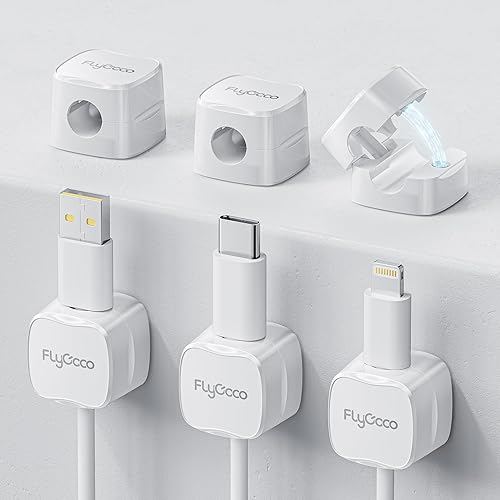 6 Pack Magnetic Cord Organizer, FlyCoco Cable Management Clips for Desk Phone Charging Cable Storage Holder, Cable Clips Organizer for Office Desk