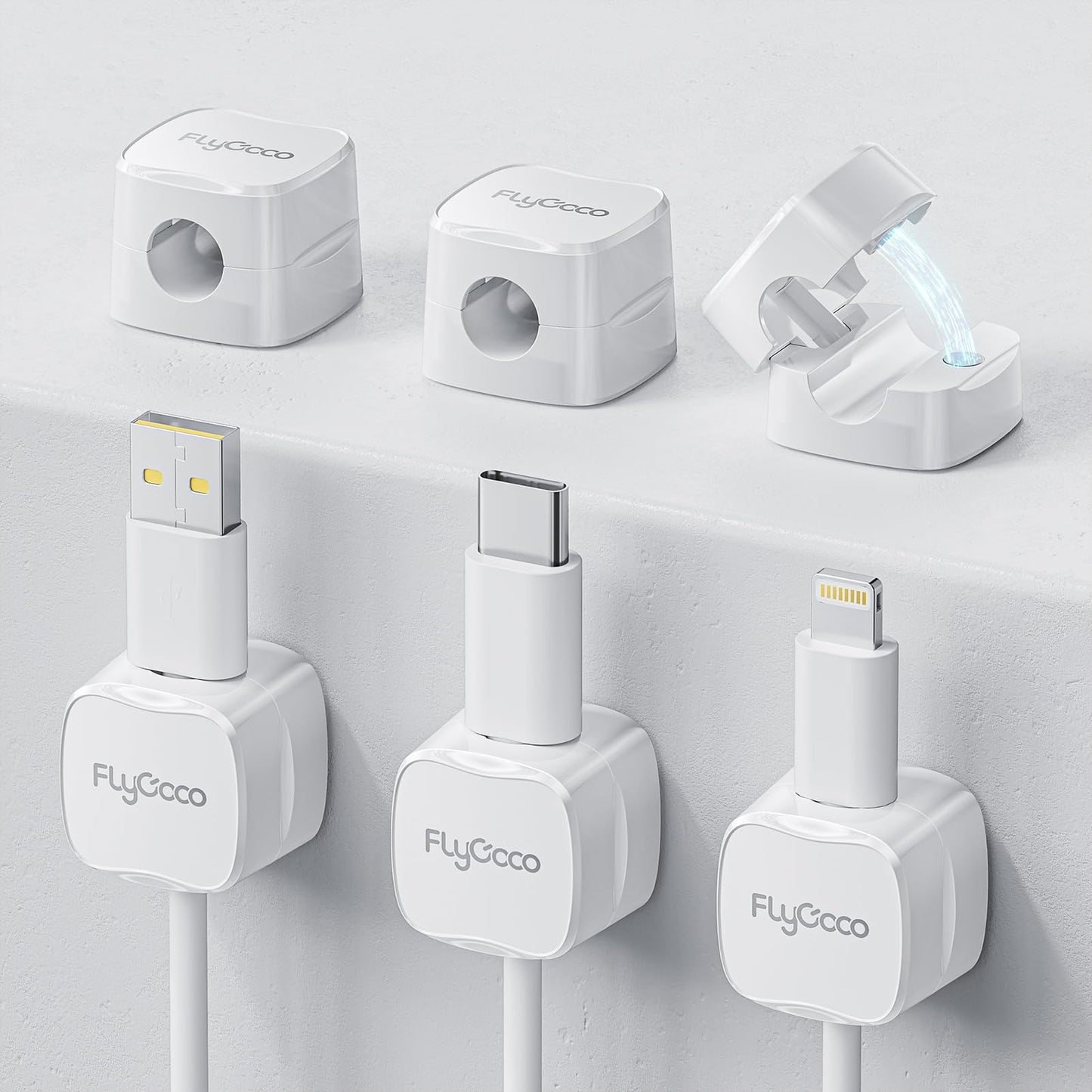 6 Pack Magnetic Cord Organizer, FlyCoco Cable Management Clips for Desk Phone Charging Cable Storage Holder, Cable Clips Organizer for Office Desk