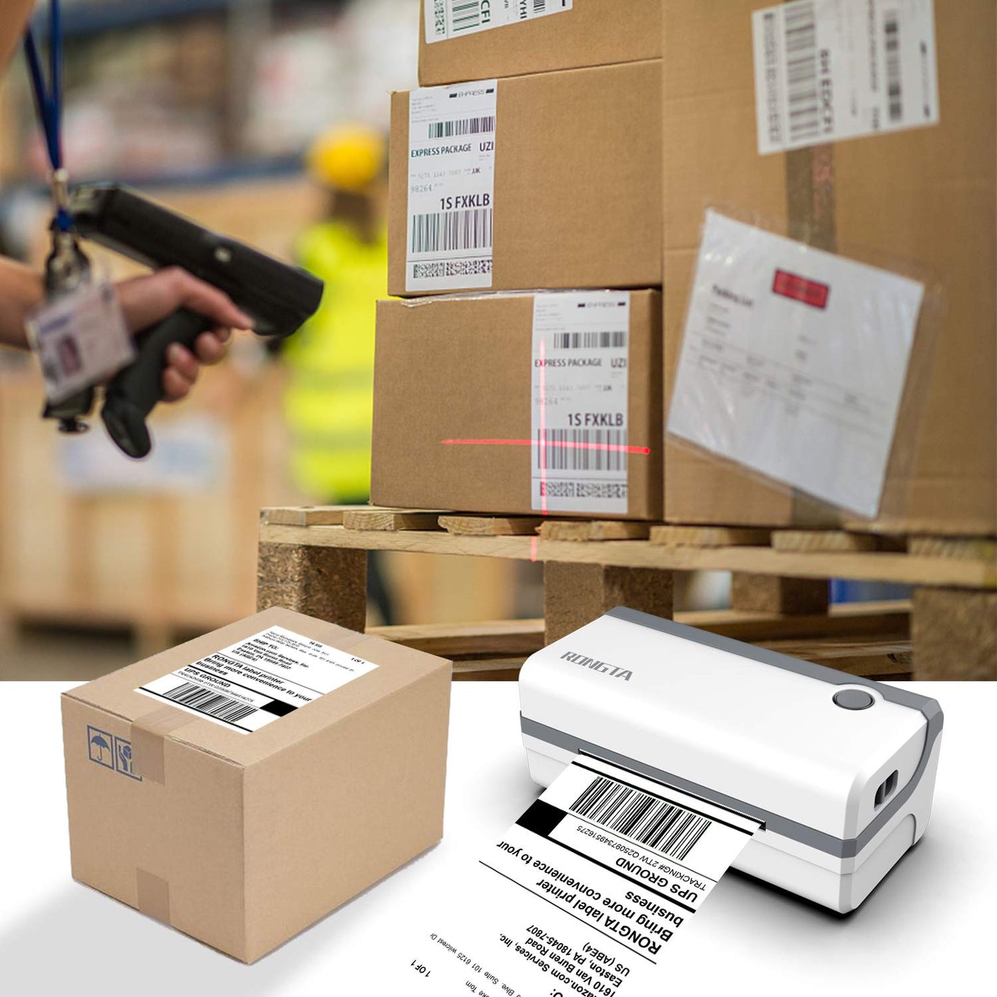 Rongta Bluetooth Thermal Shipping Label Printer, Wireless 4x6 Label Sticker Printer for Shipping Packages, Support Android, iPhone, Widely Used