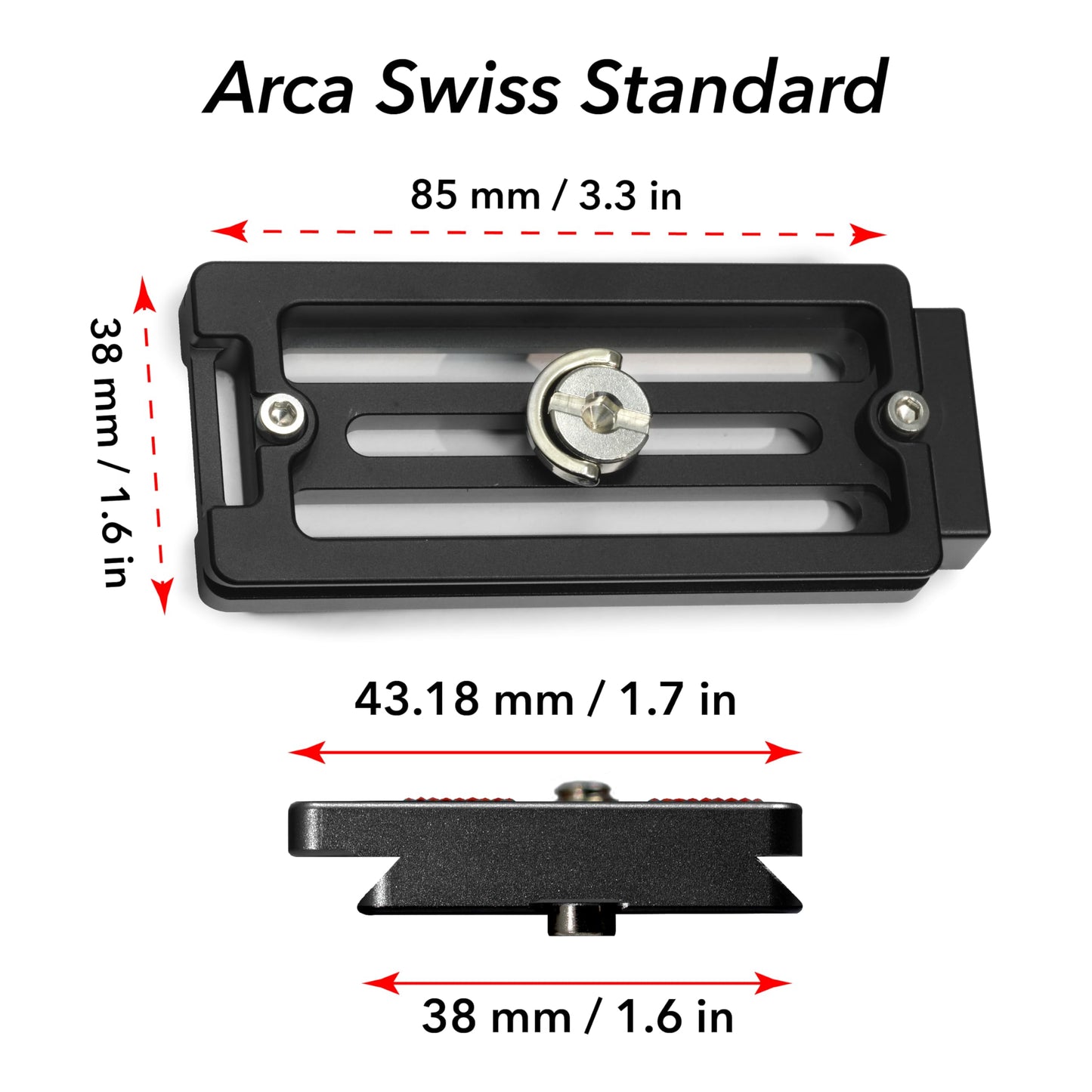 Breakthrough Photography 85mm Universal Arca Swiss Quick Release Plate for Tripod Ball Head with Hand-Adjustable Stainless Steel Screw & Removable
