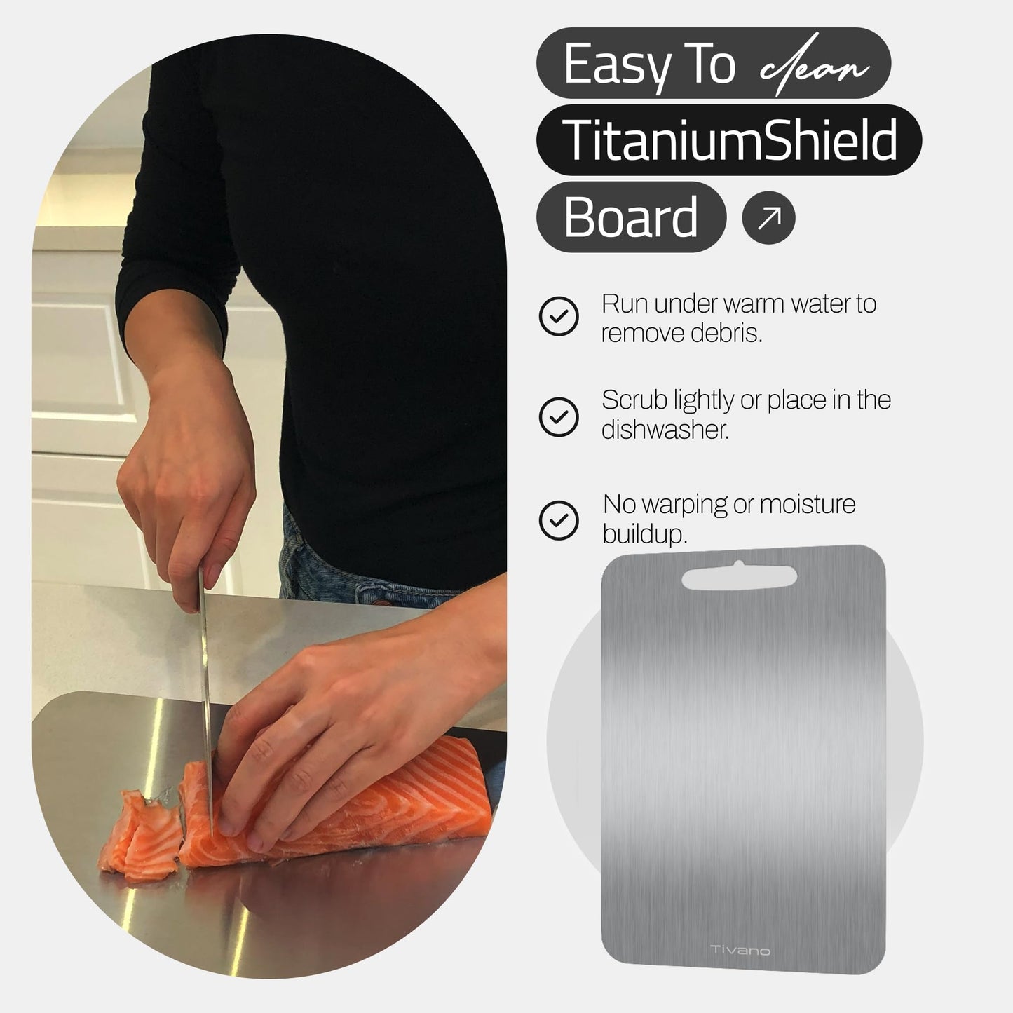 Tivano Original Tivano TitaniumShield Cutting Board 12"x8" Metal Pro | Ultra Durable, Dishwasher Safe, Heat Resistant, Odor & Stain Free, Knife…