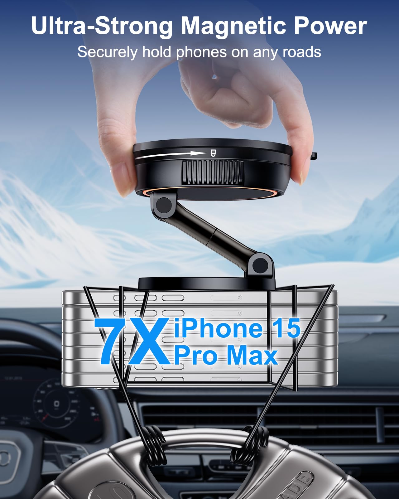 xuenair Vacuum Phone Holder for Car Dashboard Navigation Phone Holder Mount Magnetic, 360 Rotatable Hands Free Magsafe Car Mount Suction for Dash
