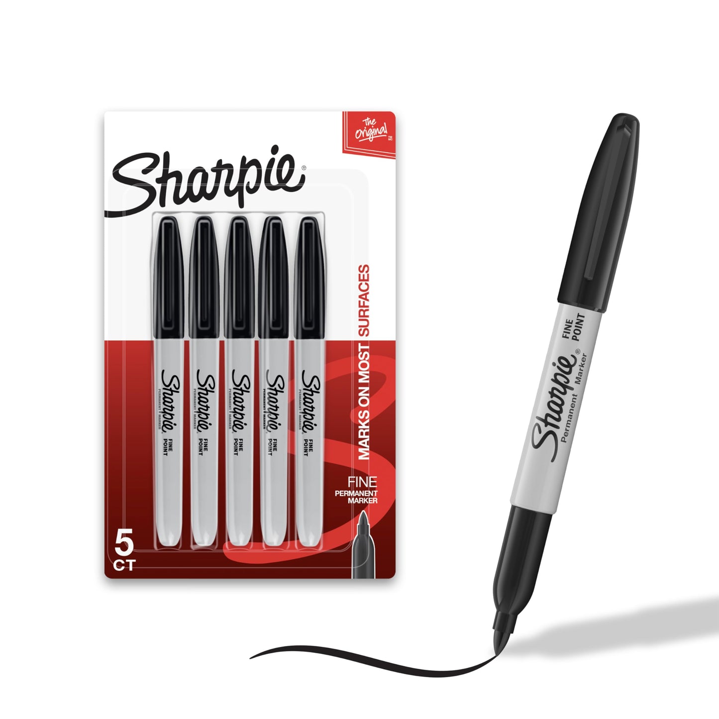 Sharpie Permanent Markers, Fine Tip, Black, 5 Count - Quick Drying, Fade Resistant