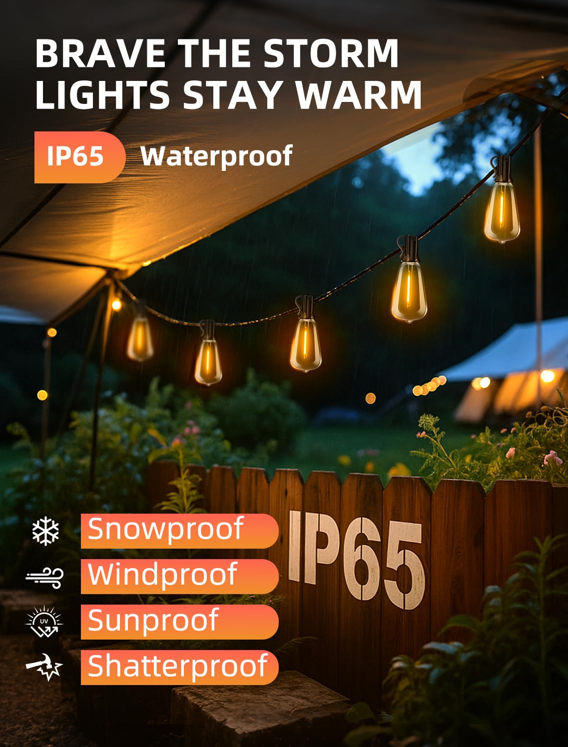 VOZUJI Outdoor Patio String Lights: 100Ft 30M Outside Waterproof Light - Remote Dimmable ST38 Shatterproof Bulb Connectable Hanging Outdoor Electric