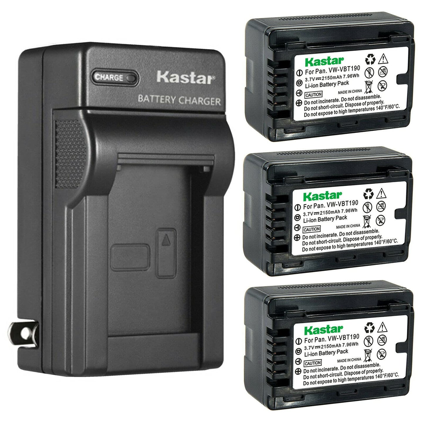 Kastar 3-Pack Battery and AC Wall Charger Replacement for Panasonic HC-770EB, HC-989, HC-V110, HC-V110GK, HC-V110MGK, HC-V110K, HC-V130, HC-V130K