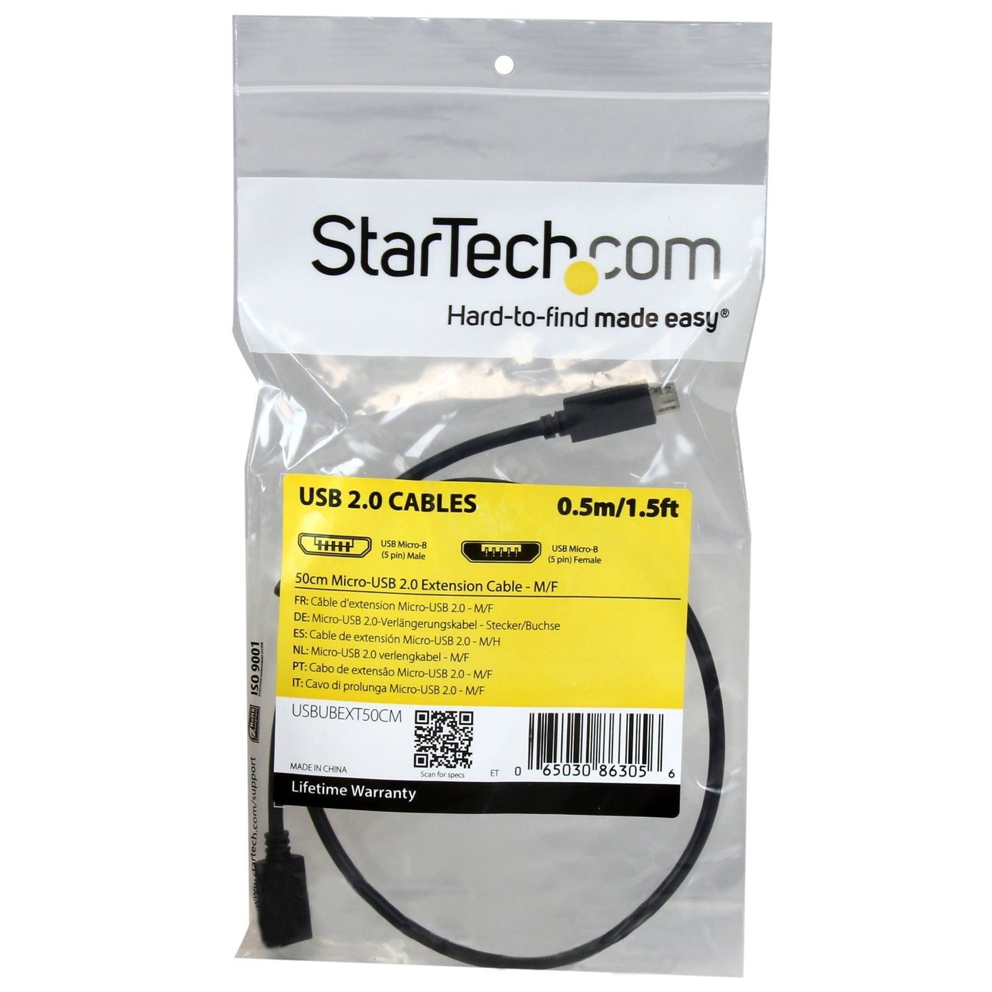 0.5m 20in Micro-usb Extension Cable - M/f - Micro Usb Male To Micro Usb Female Cable - Usb For Tablet, Phone, Keyboard/mouse, Docking Station - 60