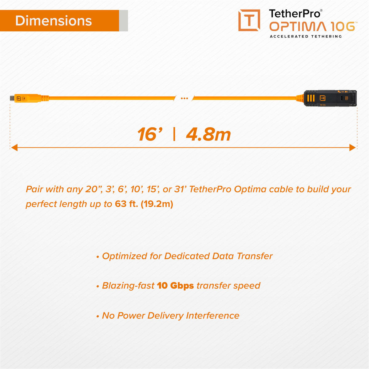 Tether Tools TetherPro Optima 10G USB-C TetherBoost Locking Extension Cable