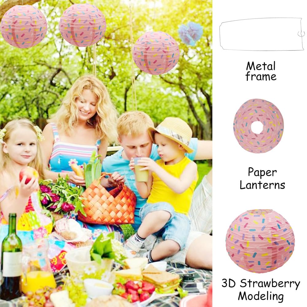 Hocansen 3 PCS Paper Lanterns Donut Decorations 25cm/8in Hanging Papers Lantern Party Decorations DIY Hanging Lamp Foldable Round Paper Ice Cream