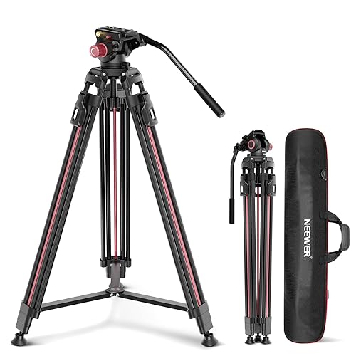 NEEWER 79"/2m Video Camera Tripod with Fluid Head, One Step Quick Release Aluminum Heavy Duty Tripod Stand with QR Plate Compatible with Canon Nikon