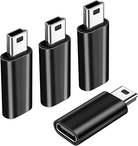 4Pack USBC to Mini USB Adapter, USB Mini to Usbc Adapter Supports Charge & Data Sync Compatible with Digital Camera,GPS Receiver,Dash Cam,MP3 Player…