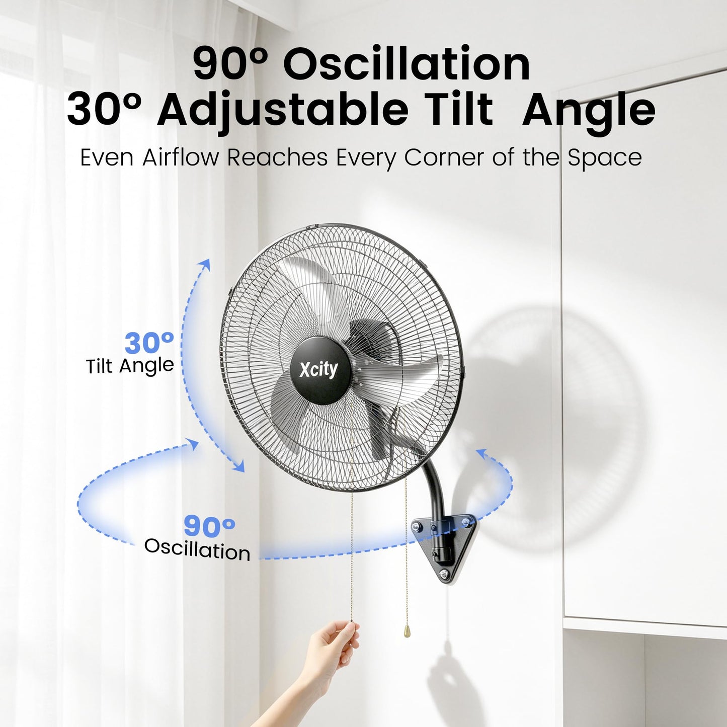 Xcity 5500 CFM 20 inch Wall Mount Fan Oscillating, 3-speed High Velocity, Industrial Wall Fan for Indoor, Commercial, Residential, Warehouse