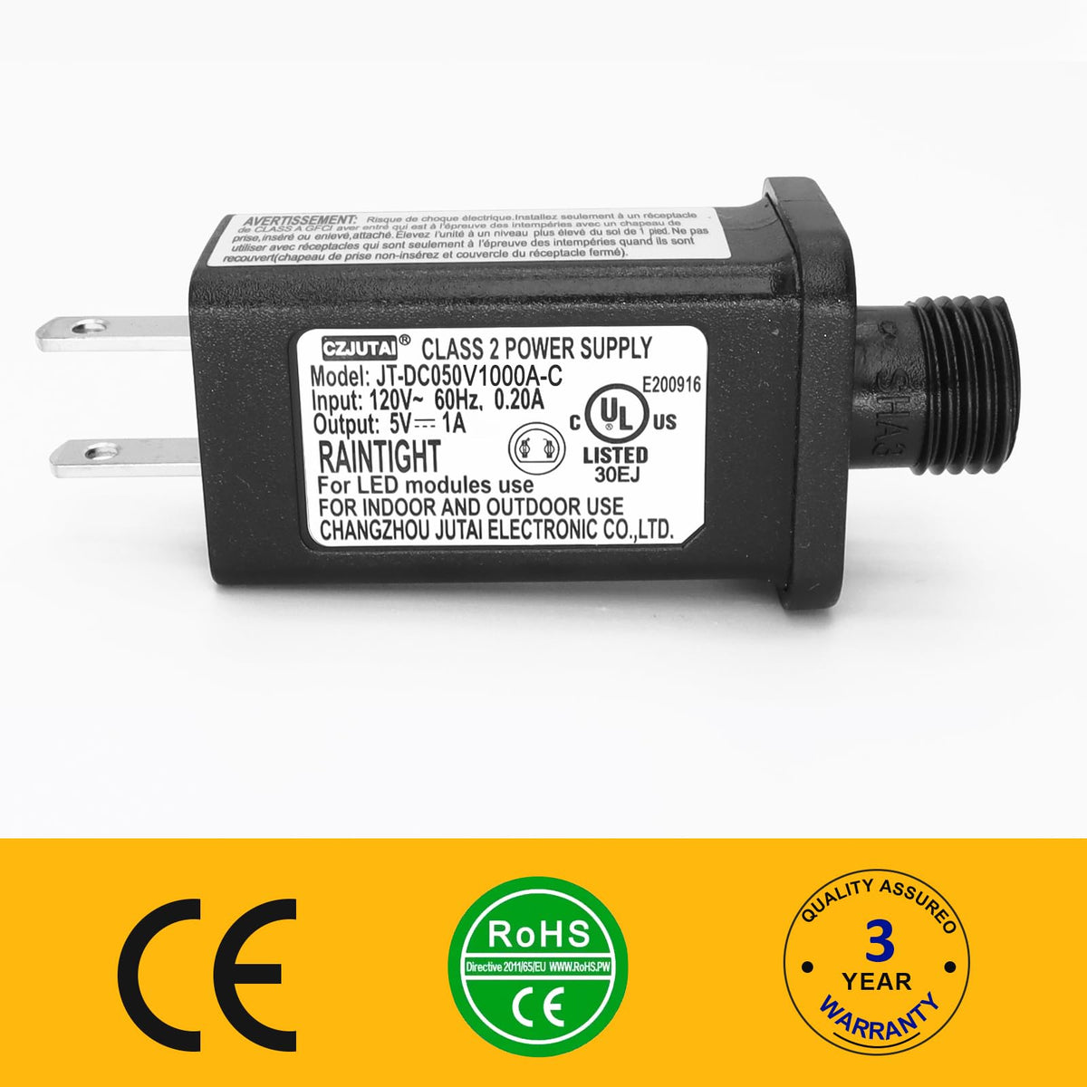 Pack of 2 5V 1A PremierAdapter CZJUTAI JT-DC050V1000 5V1A IP44 Low Voltage LED Driver US CA Plug Replacement for String Light, Projector Light, Fairy…