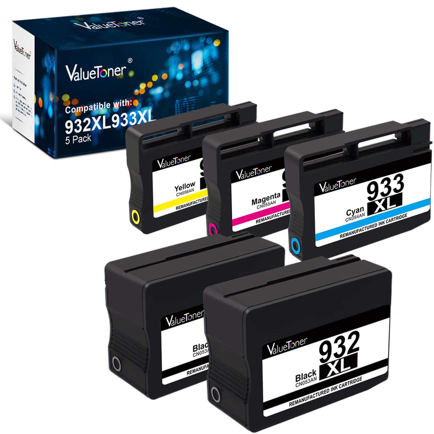 Valuetoner Remanufactured Ink Cartridge Replacement for HP 932XL 933XL 932 933 for Officejet 6600 6700 7612 6100 7610 7110 7100 7510 Printer (2 Black