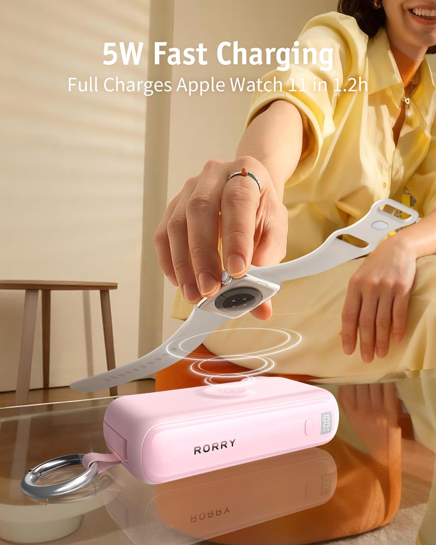 RORRY Flow Portable Charger, 10000mAh 40W Fast Charging Power Bank with Built-in USB C Cable and Foldable Wall Plug, Battery Pack Travel Essentials