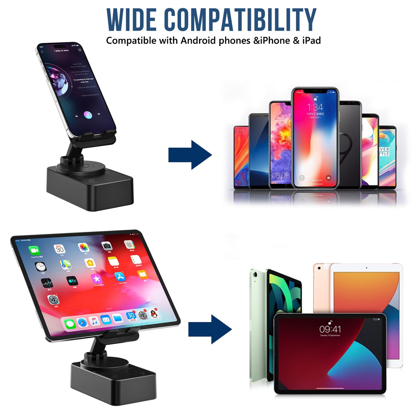 Cell Phone Stand with Wireless Bluetooth Speaker, LED, Anti-Slip Base HD Surround Sound,Perfect for Home/Outdoor with Bluetooth Speaker for Desk