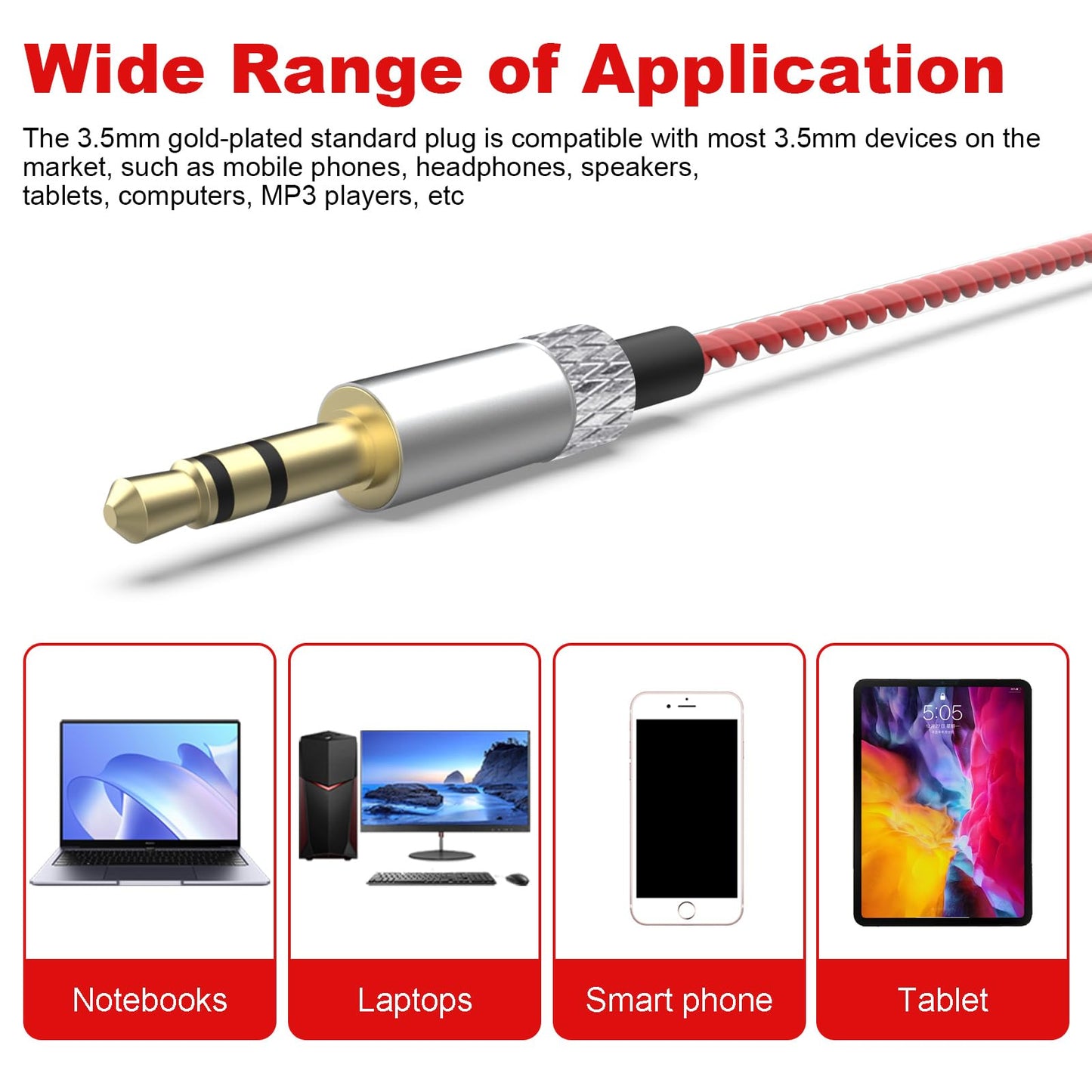 Sol Republic Cable Compatible with Sol Republic Tracks HD, HD2, Sol Republic V8, V10, V12, X3 Headphones, for iPhone Samsung & Android Phone (Red)