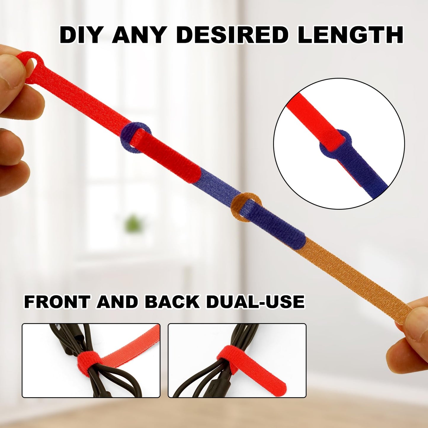 150PCS Cable Ties?4+6+8+10 Inch Reusable Cable Management, Multi-Purpose Adjustable Cord Organizer?Fastening Microfiber Cloth Hook and Loop Cable