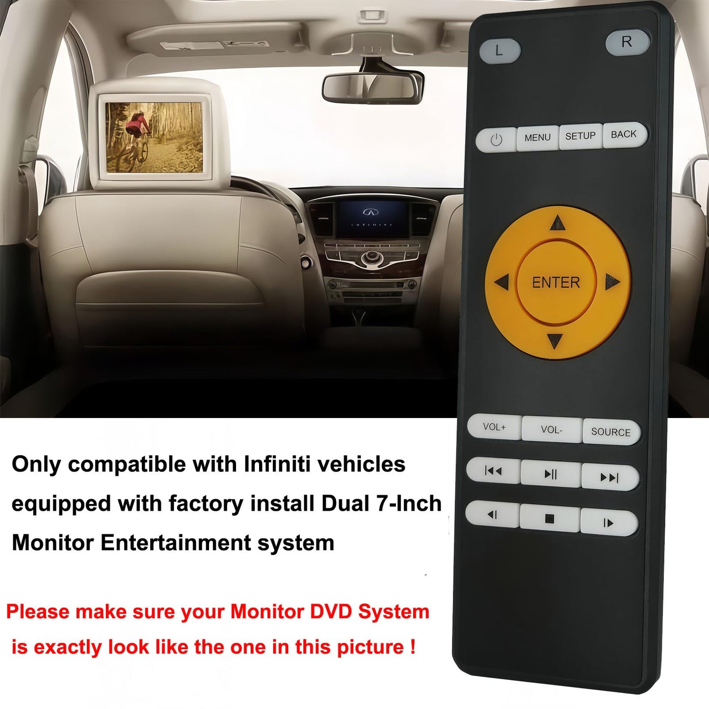 Replacement Remote Control for Infiniti JX35 Rear Entertainment DVD 2013 2014 2015 2016 2017 2018 2019