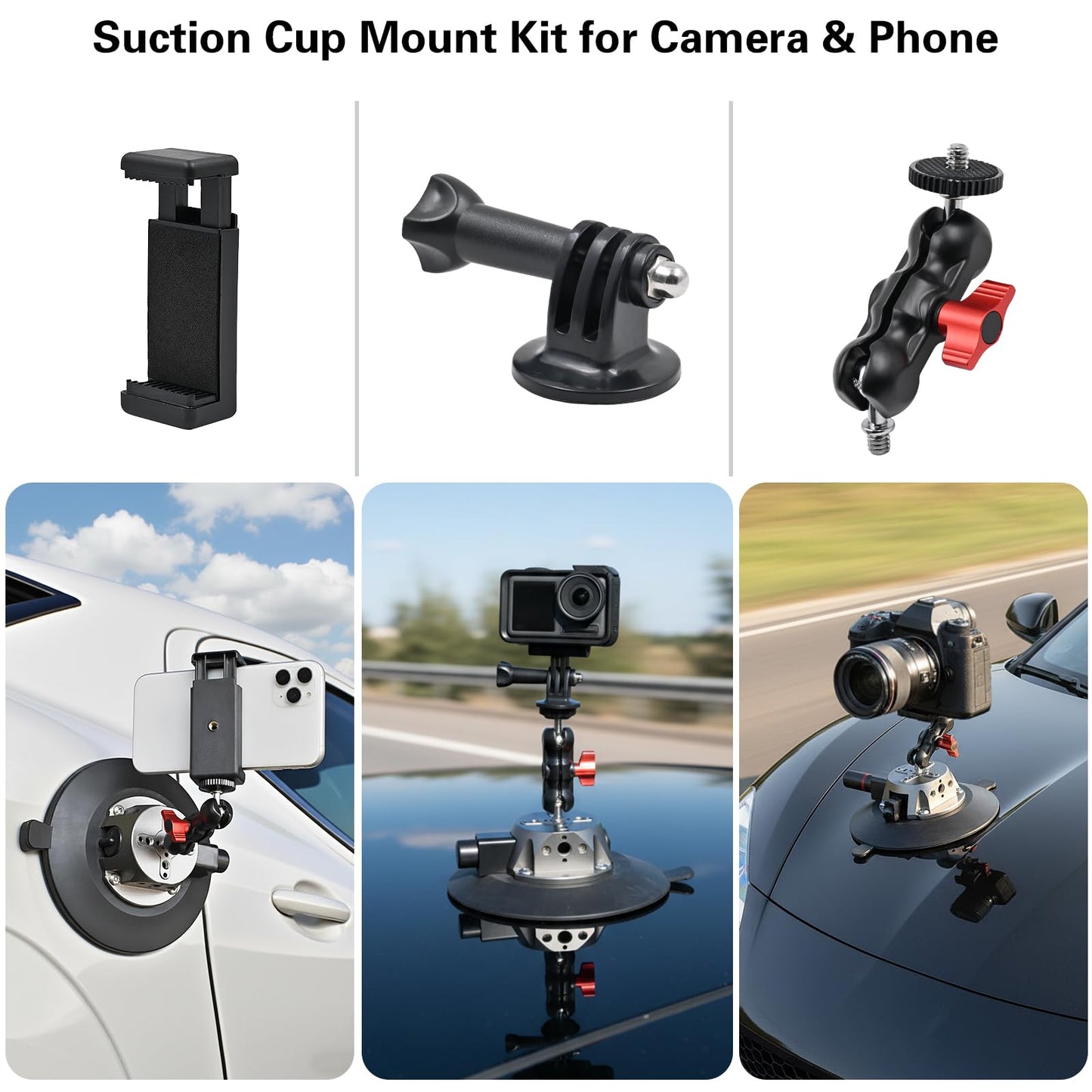 Ouhans 5.9"/15cm Suction Cup Camera Mount with Ball Head Magic Arm, Camera Suction Mount on Car Windshield for DSLR/Action Cameras/Phone Holder,