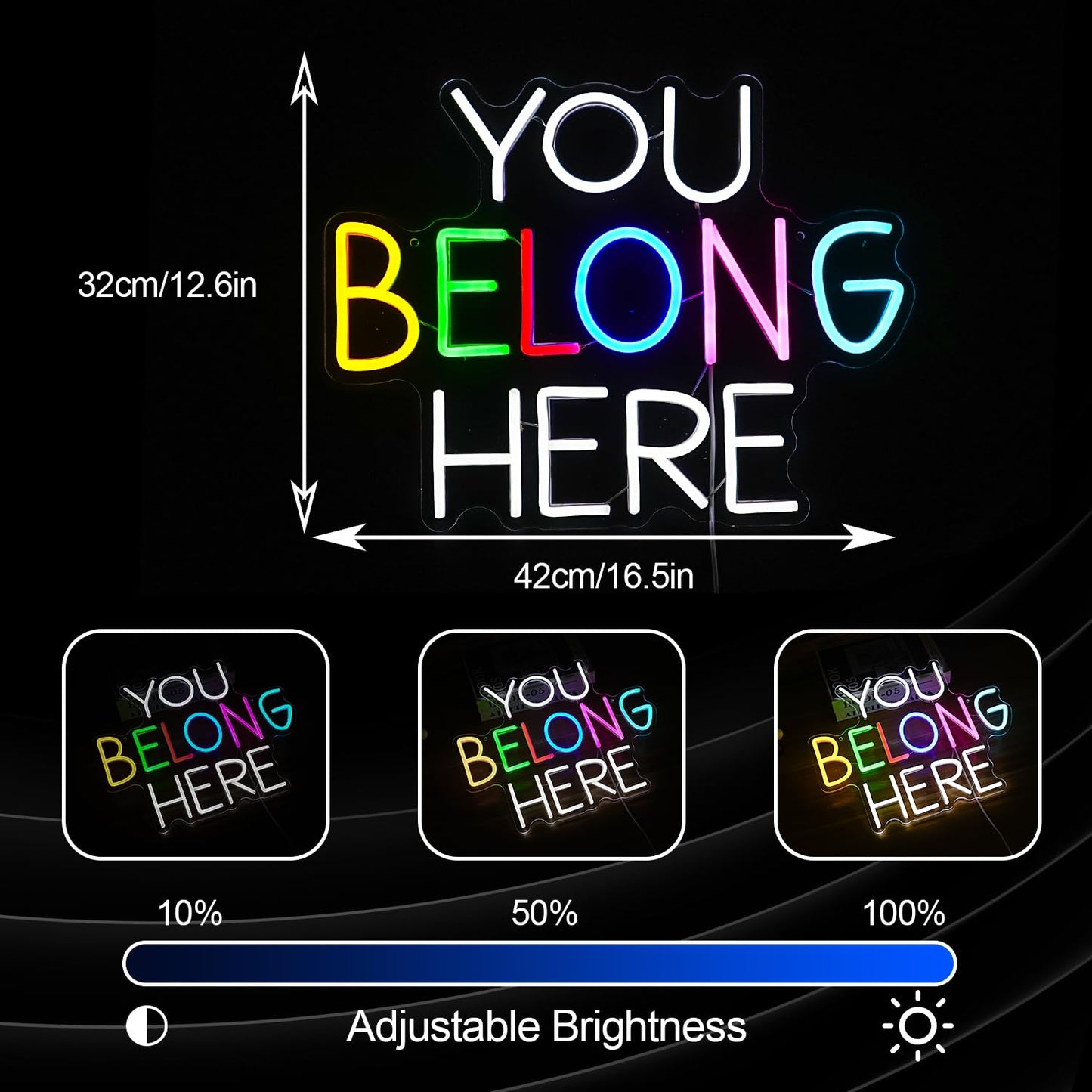 BNEMCEZH You Belong Here Neon Sign Dimmable Colourful LED Neon Light Sign for Wall Decor USB Powered Letters Neon Light for Bedroom Party Classroom