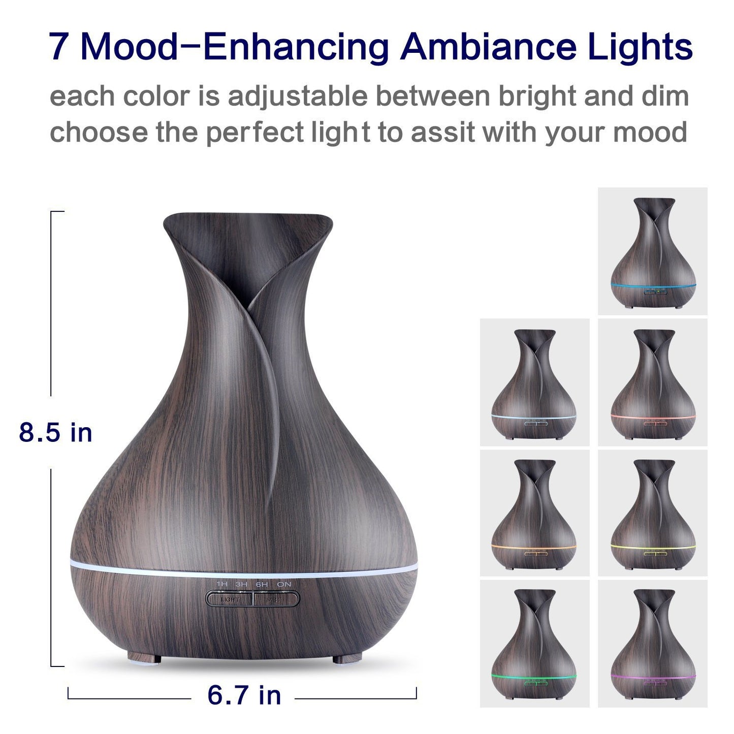 Aroma Essential Oil Diffuser with Wood Grain and Wonderful 7 Color Changing LED Lights for Home Spa Yoga Baby