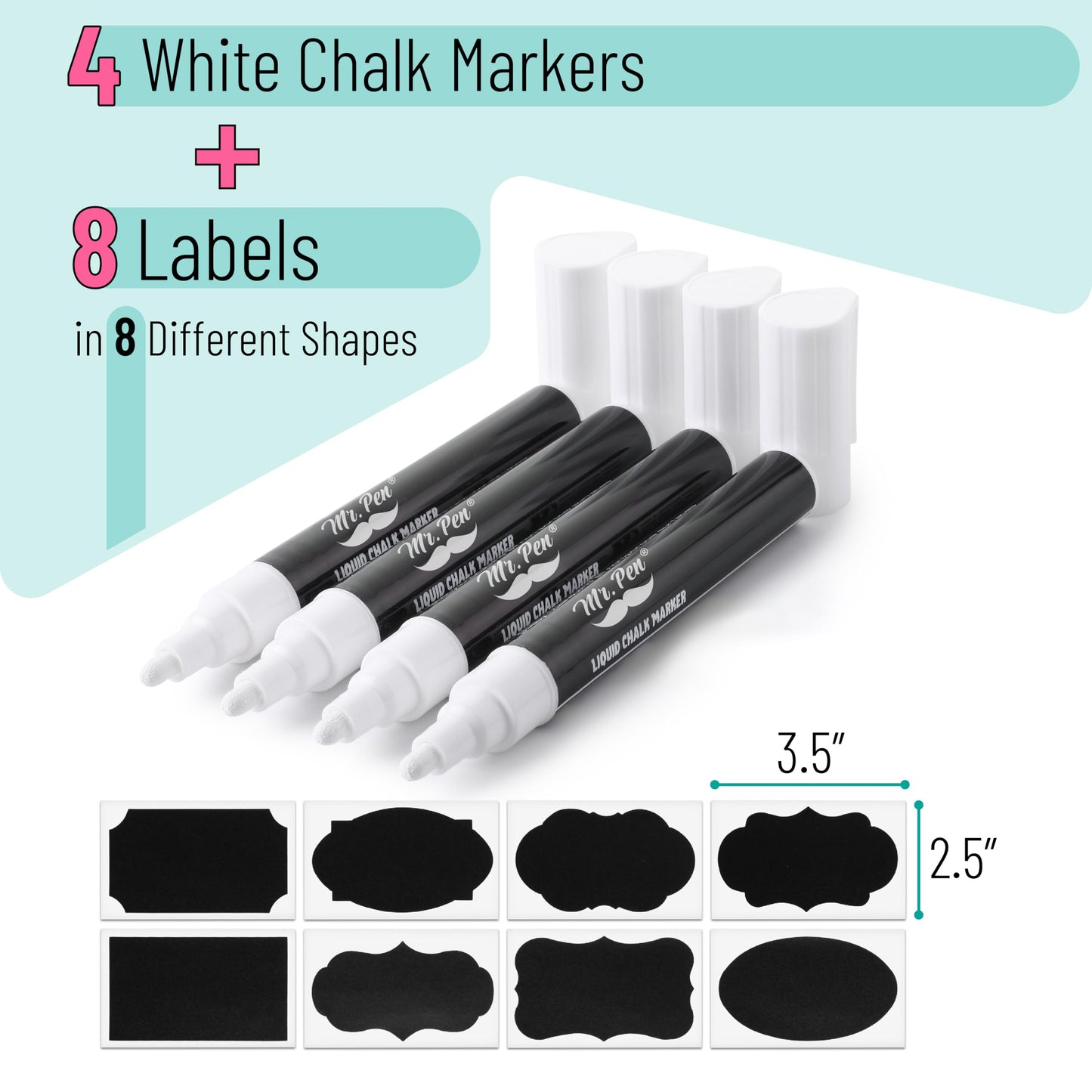 Mr. Pen- Liquid Chalk Marker Pen, 4 Pack, 8x Labels