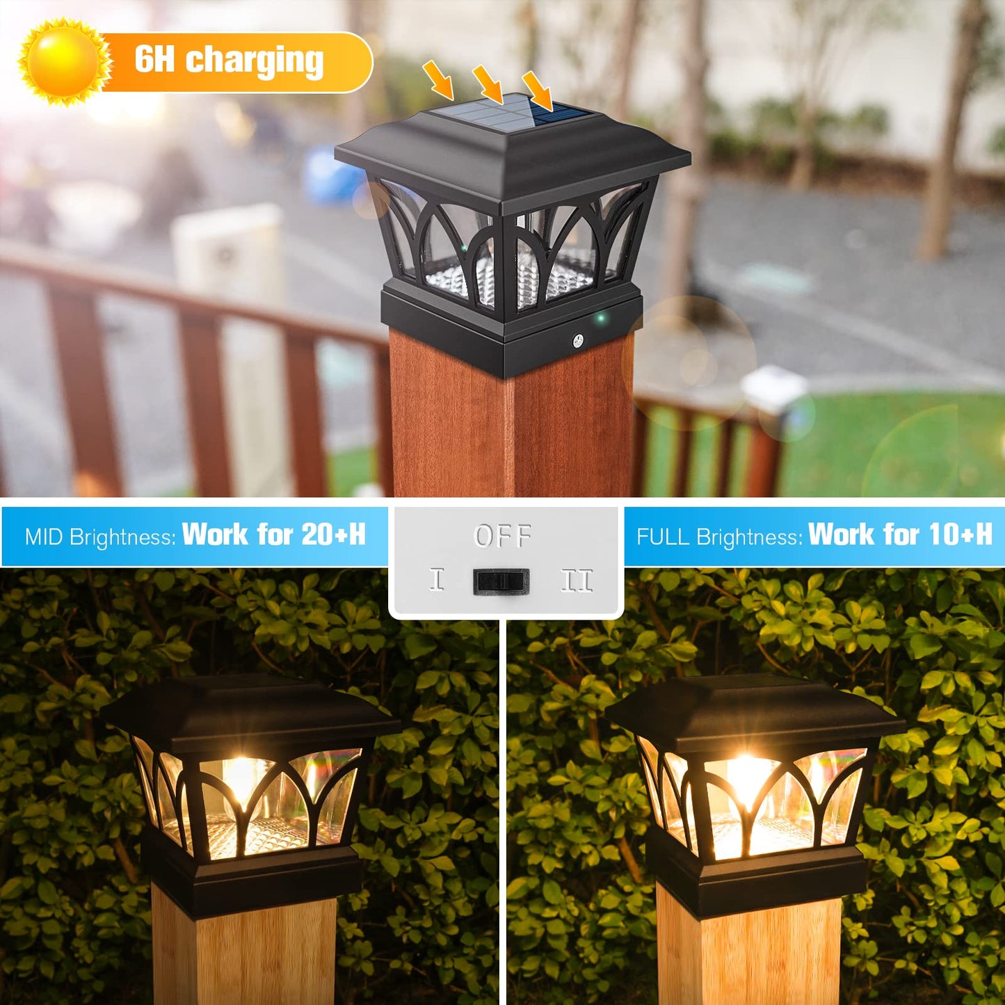 VOLISUN Solar Post Cap Lights Outdoor 8Pack, with Edison LED Bulbs, 2 Brightness Setting, Fence Post Lights Solar Powered for Garden Fence Deck