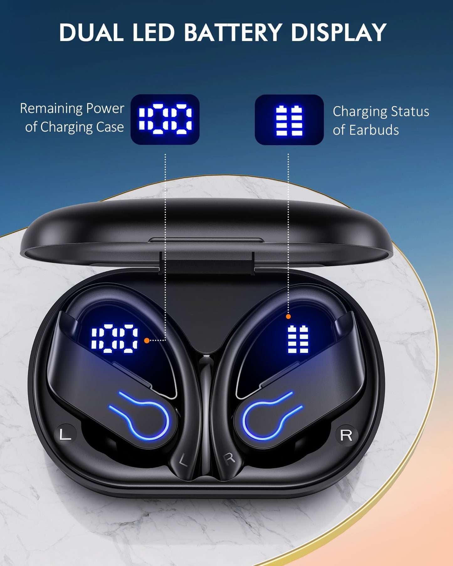 CoolJumper Wireless Bluetooth Earbuds 120H Playtime Bluetooth 5.3 Ear Buds for Sports, Hi-fi Stereo Earphones with LED Display Charging Case