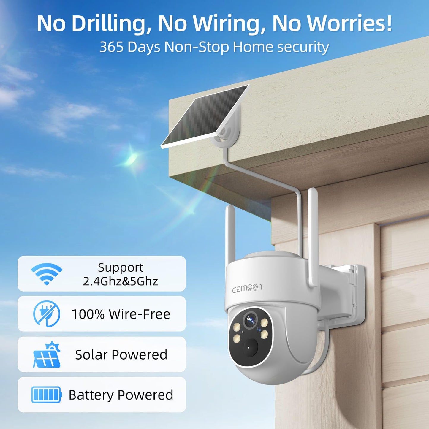 2K Solar Security Cameras Wireless Outdoor, 5/2.4Ghz WiFi Cameras for Home Security, Color Night Vision, Human Detection, Two-Way Audio, SD/Cloud