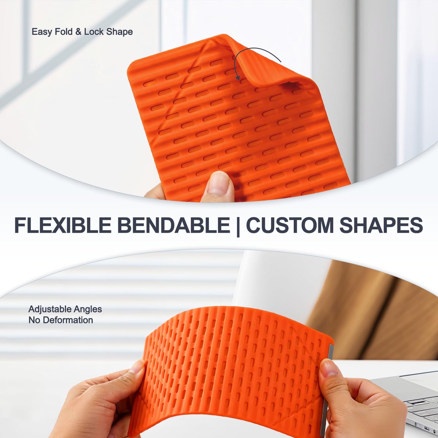 Foldable Silicone Aluminum Holder, Flexible Silicone Phone Stand with Anti-Slip Pad, Portable Rollable Multi-Angle Stand for Phone Tablet Laptop