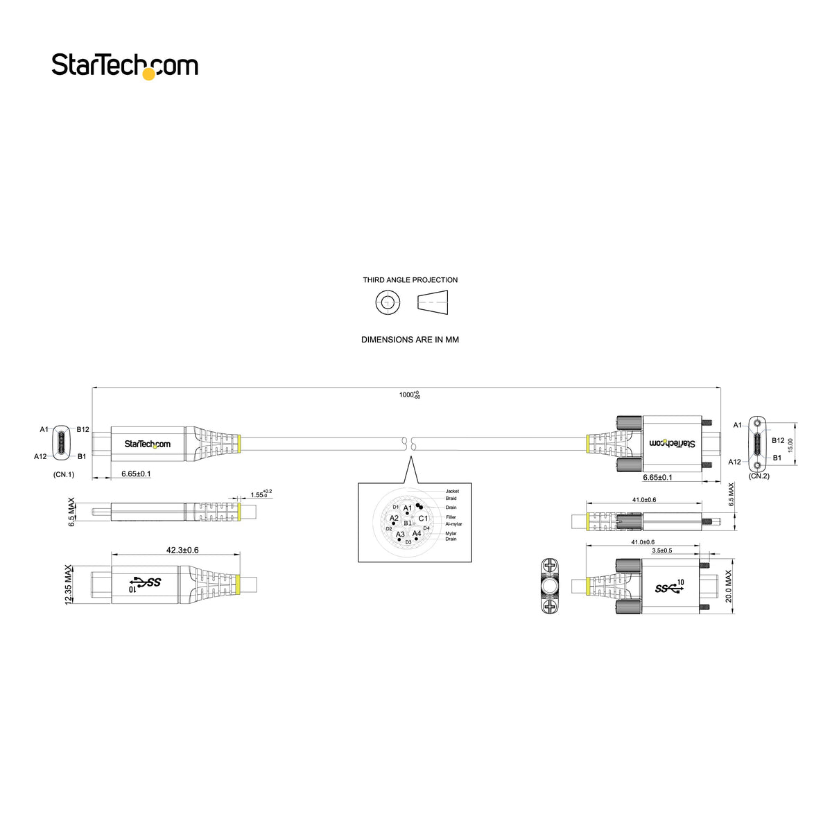 StarTech 3.3ft/1m Side Screw Locking USB-C Cable, USB 10Gbps, 100W PD