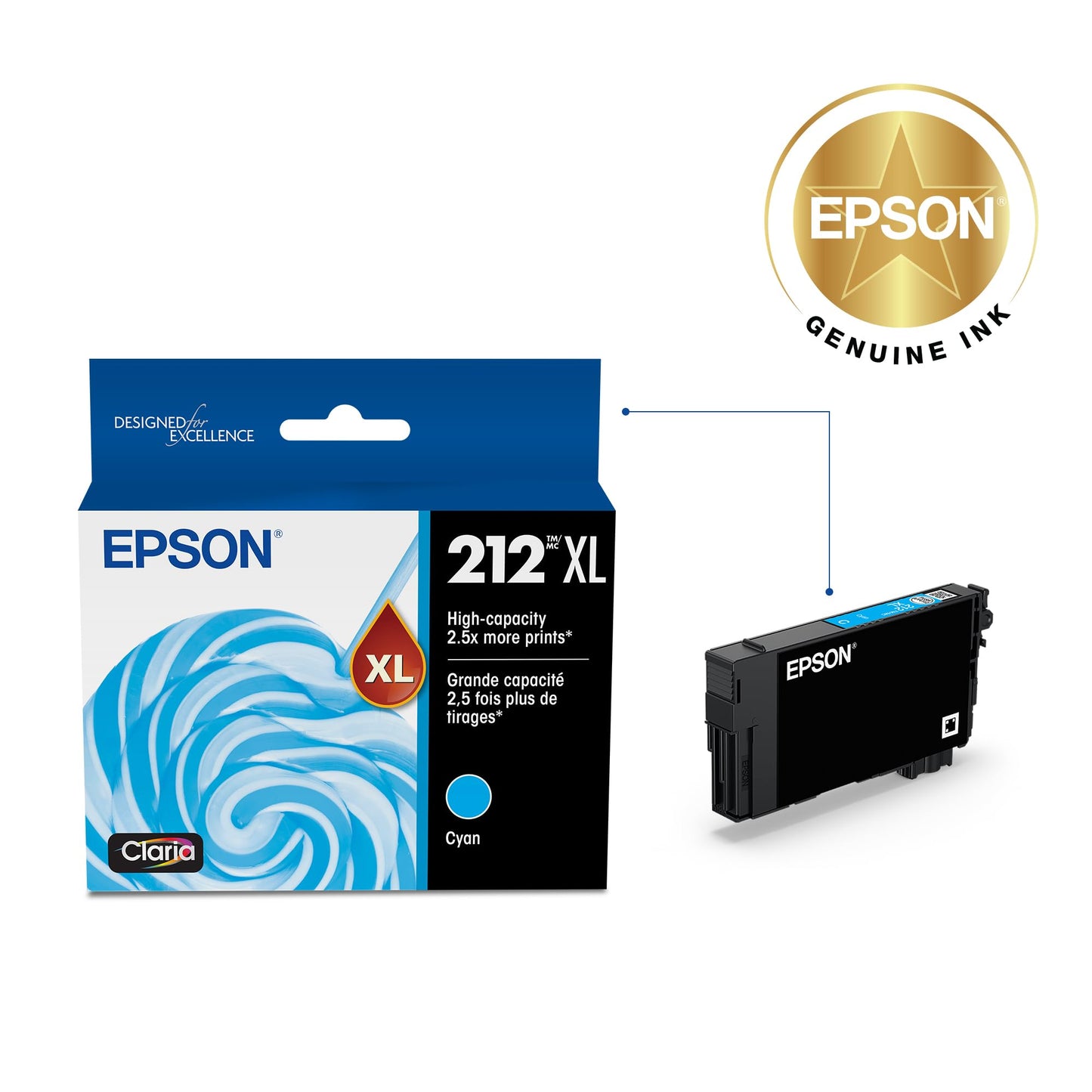 EPSON 212 Claria Ink High Capacity Cyan Cartridge (T212XL220-S) Works with WorkForce WF-2830, 2850 and Expression XP-4100, 4105