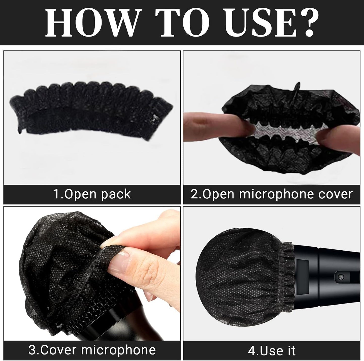 60 Pcs Disposable Microphone Covers Non-Woven Handheld Microphone Windscreen Protective Cap with Elastic Band for KTV, Karaoke, Recording Studio