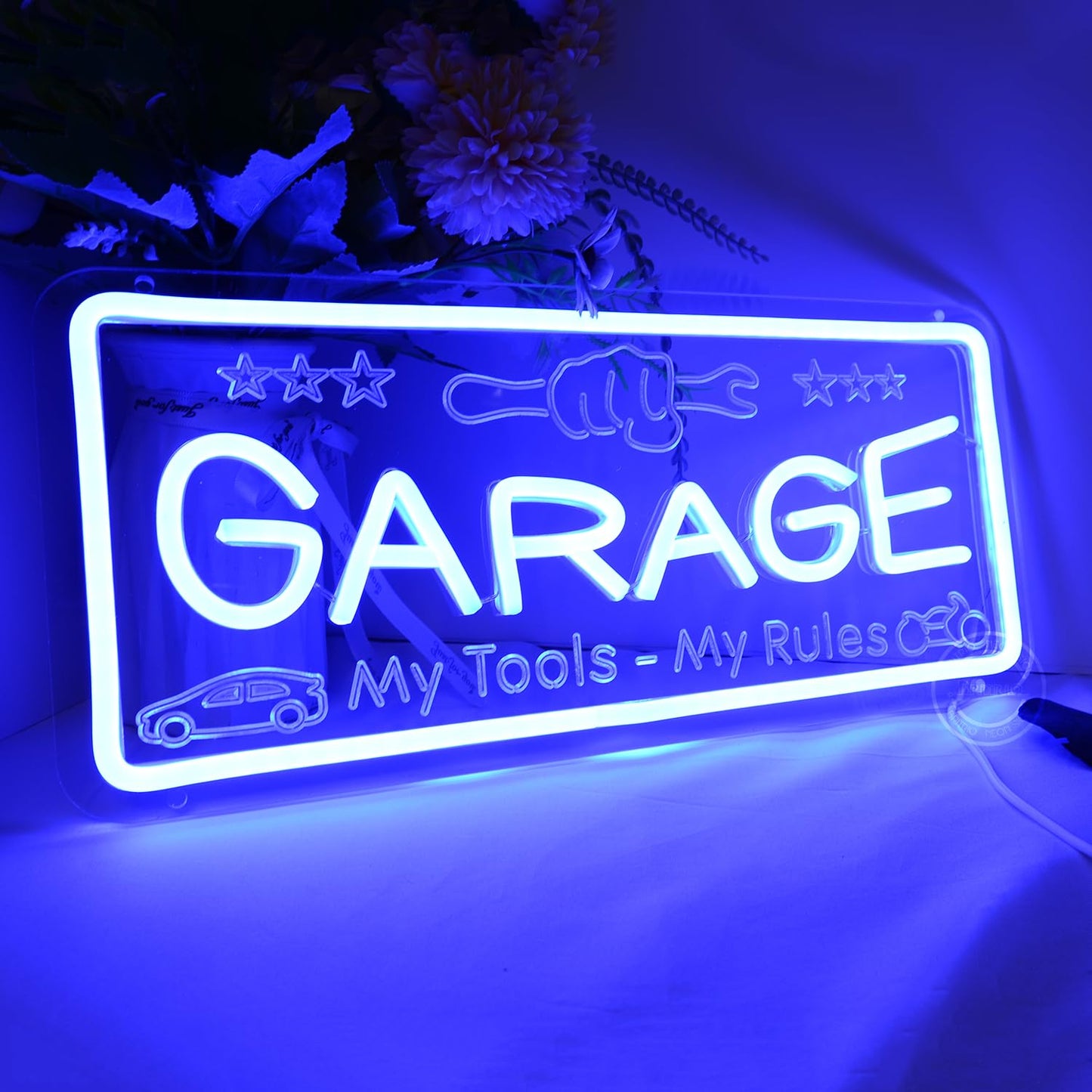 Britrio Blue Garage Neon Sign for Man Cave Garage Tool Room Shop Wall Art Sign Decoration Father's Day Christmas Birthday Gift for Dad Husband 5V USB