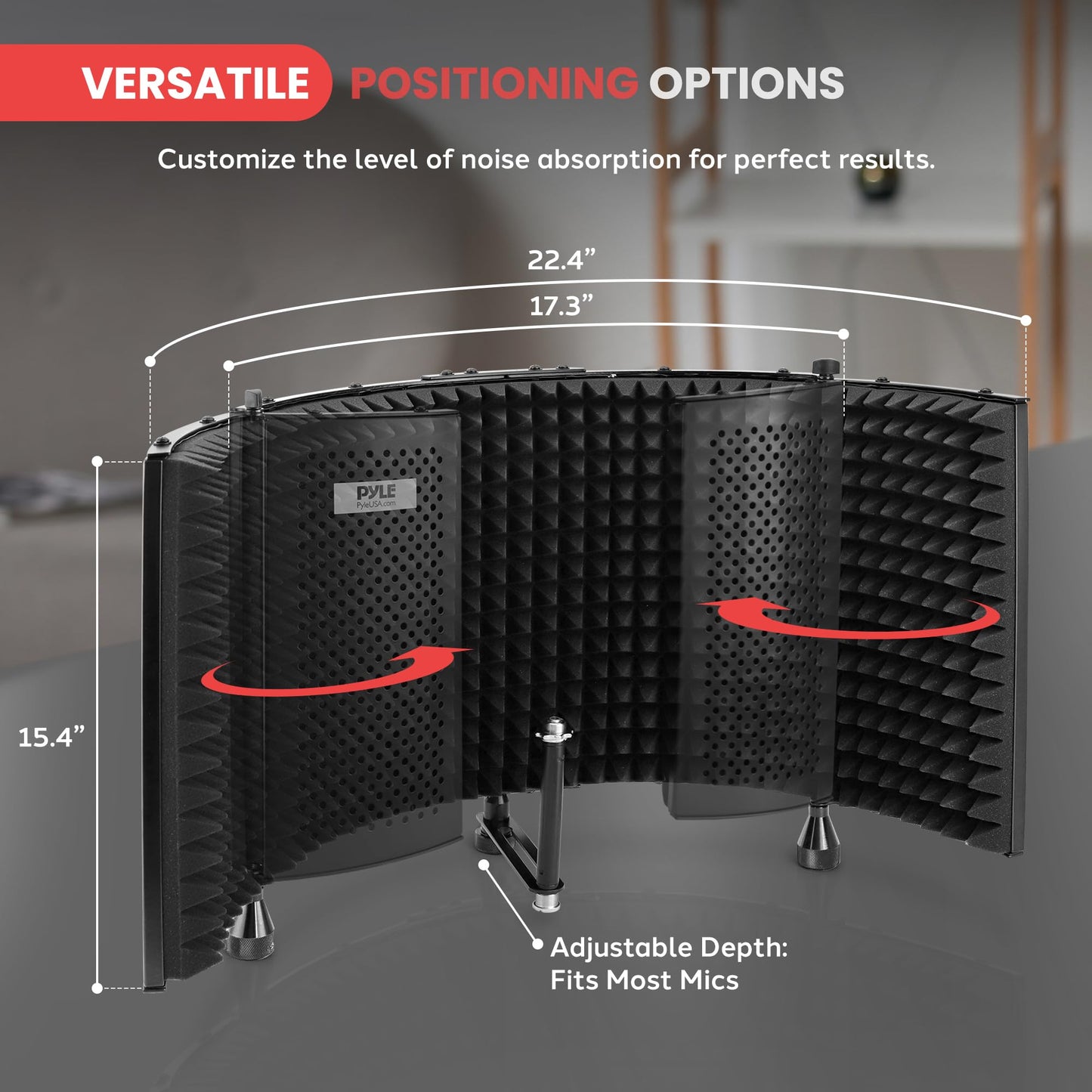 Pyle Microphone Isolation Shield with Soundproof Foam, Portable Vocal Recording Booth for Studio & Podcast, Adjustable Folding Acoustic Panels, Shock