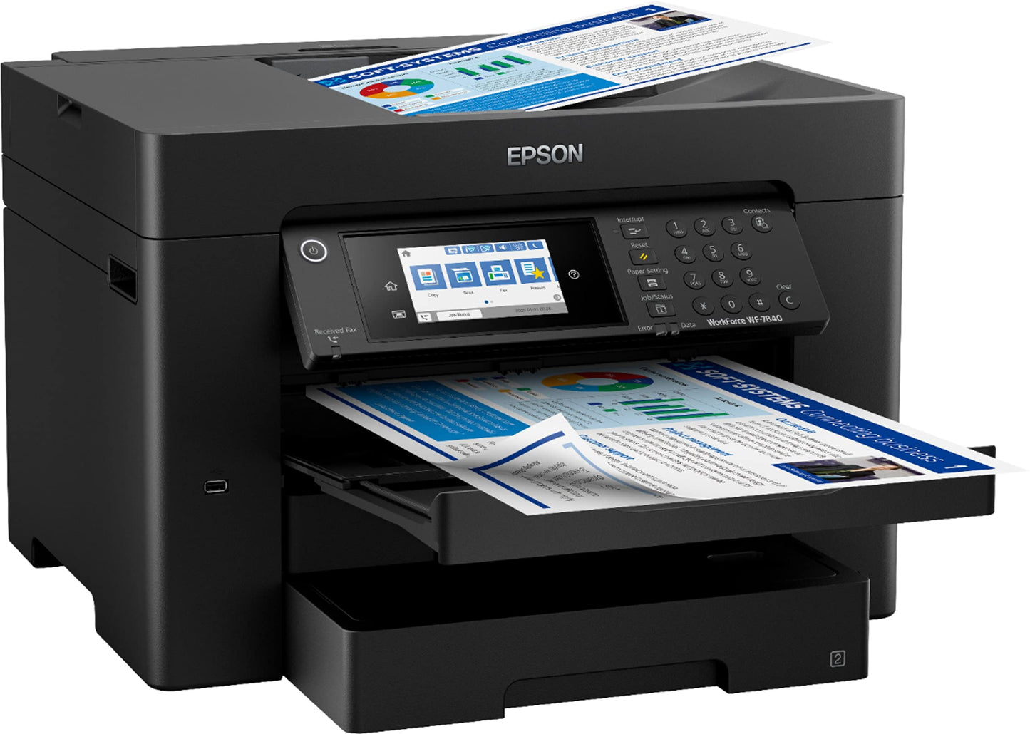 Epson Workforce Pro WF 78-Series Wireless All-in-One Inkjet Printer, Wide-Format Printing up to 20" x 20", Auto Duplex Print, Copy Scan Fax, Bonus 2