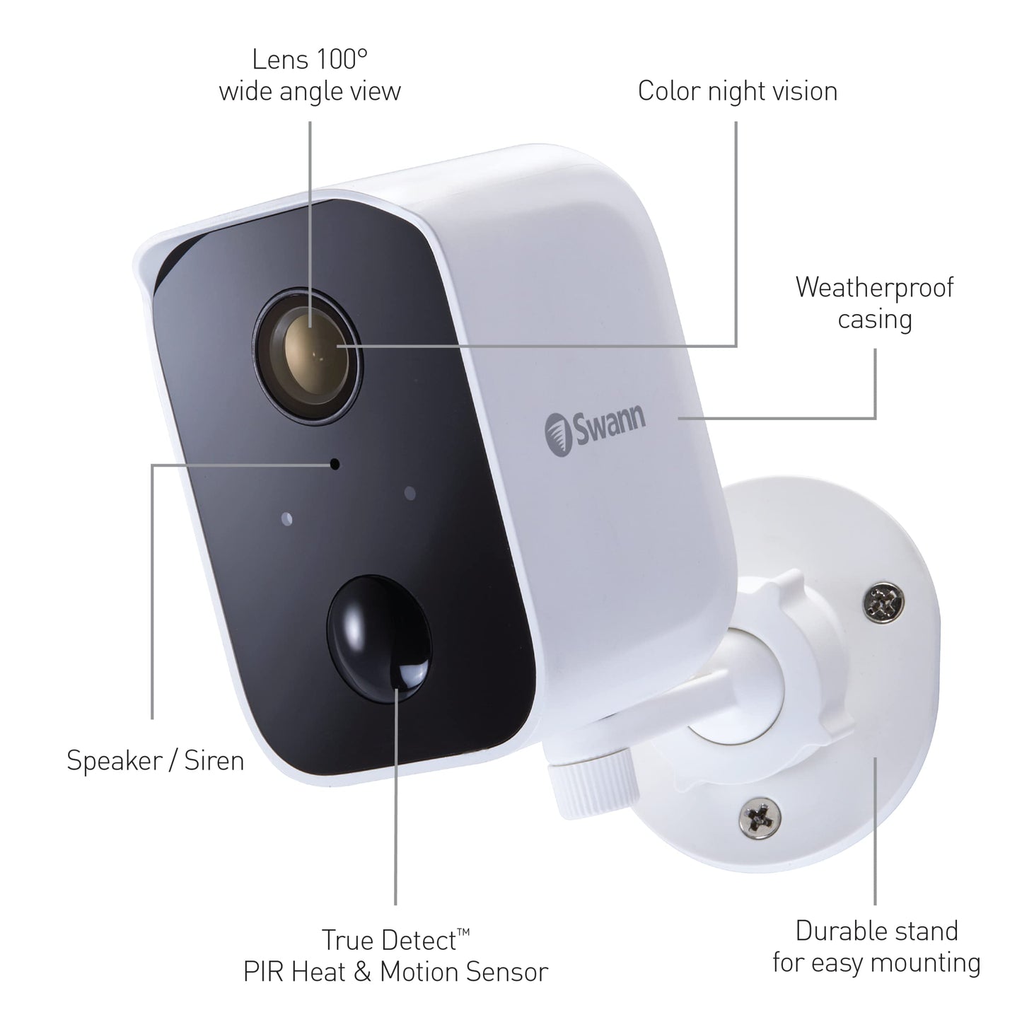Swann CoreCam Wireless Security Camera, 1080P HD for Indoor/Outdoor Home, 2-Way Talk & Siren, Heat Motion Detection, Night Vision, IP65, 24/7, Local