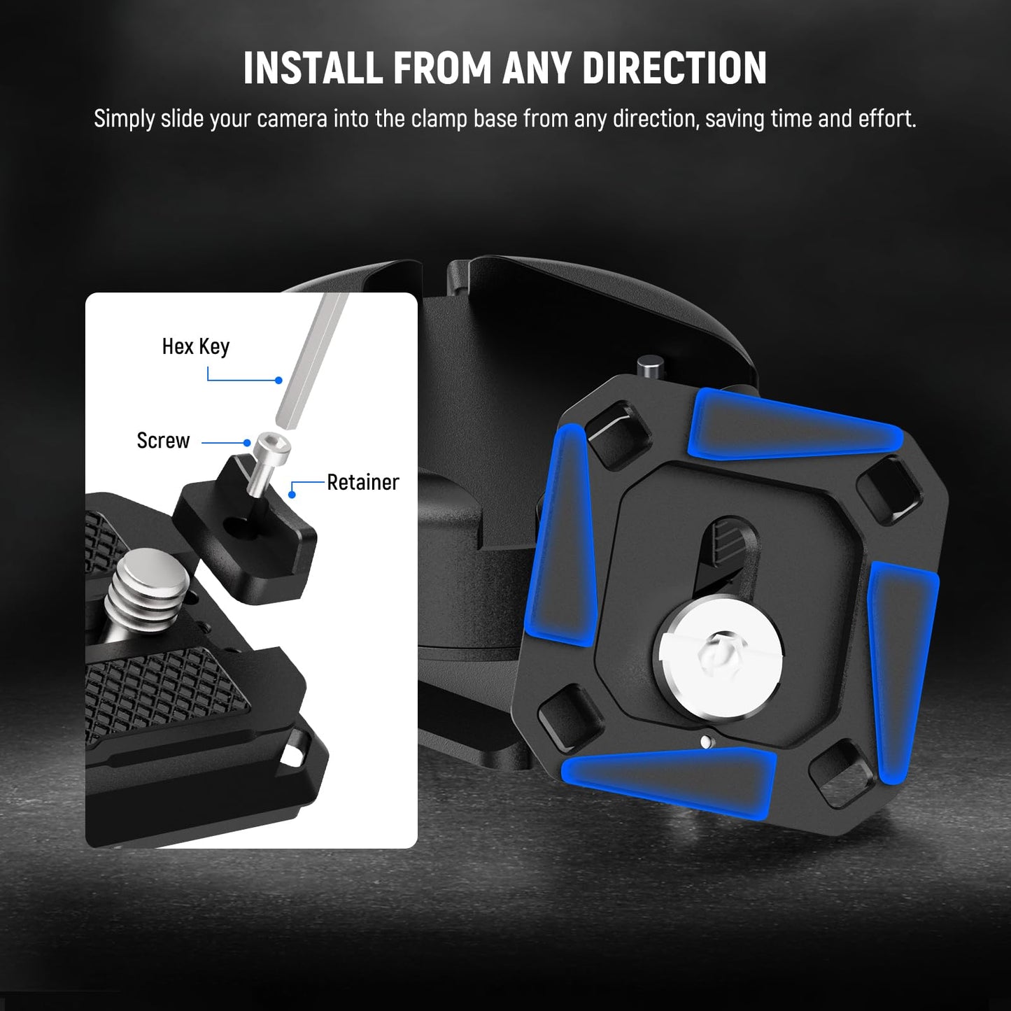 NEEWER GM47B Quick Release Plate Kit, Anti Twist Auto Lock Square QR Camera Tripod Mount Adapter & Clamp Base Compatible with DJI Ronin RS 4 Pro RS 3