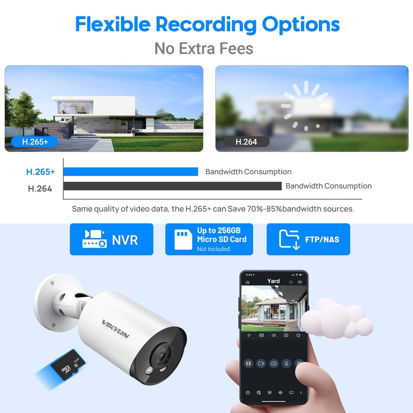 VIKYLIN 4K 8MP Starlight PoE IP Camera Outdoor, 8MP Bullet PoE Camera with AI Human Vehicle Detection, 2.8mm Lens, Built-in Mic, MicroSD 256GB, WDR