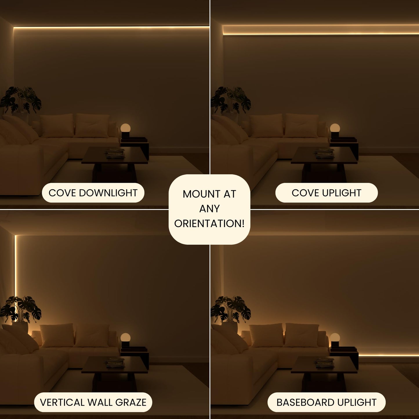 Luma Cove The 8.2FT/2.5M Modular Channel Assembly Kit for The Concealment of LED Strip Lighting Surface Mounted Cove Light Baseboard Uplight Wall