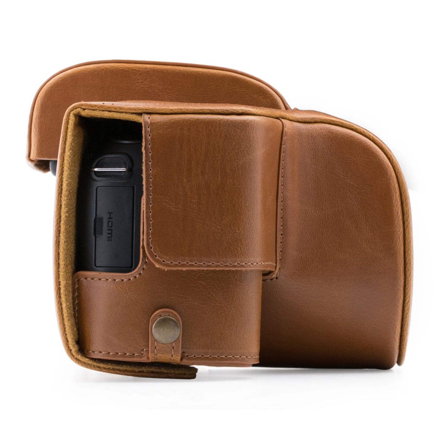 MegaGear Panasonic Lumix DC-FZ80, FZ82 Ever Ready Leather Camera Case and Strap, with Battery Access - Light Brown - MG1225