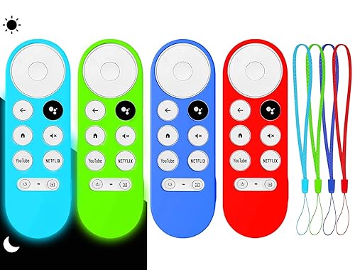 4Pcs Remote Case Cover for Chromecast with Google TV 2020/ HD 2022 Remote, Glow Blue+Glow Green+Red(NO emit Light)+Dark Blue(NO emit Light),with 4