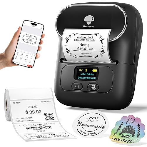 Phomemo Label Printer M110 Upgraded Label Maker Bluetooth No Ink Portable for Small Business, Address, Office, Home for Phone; for PC/Mac(USB),