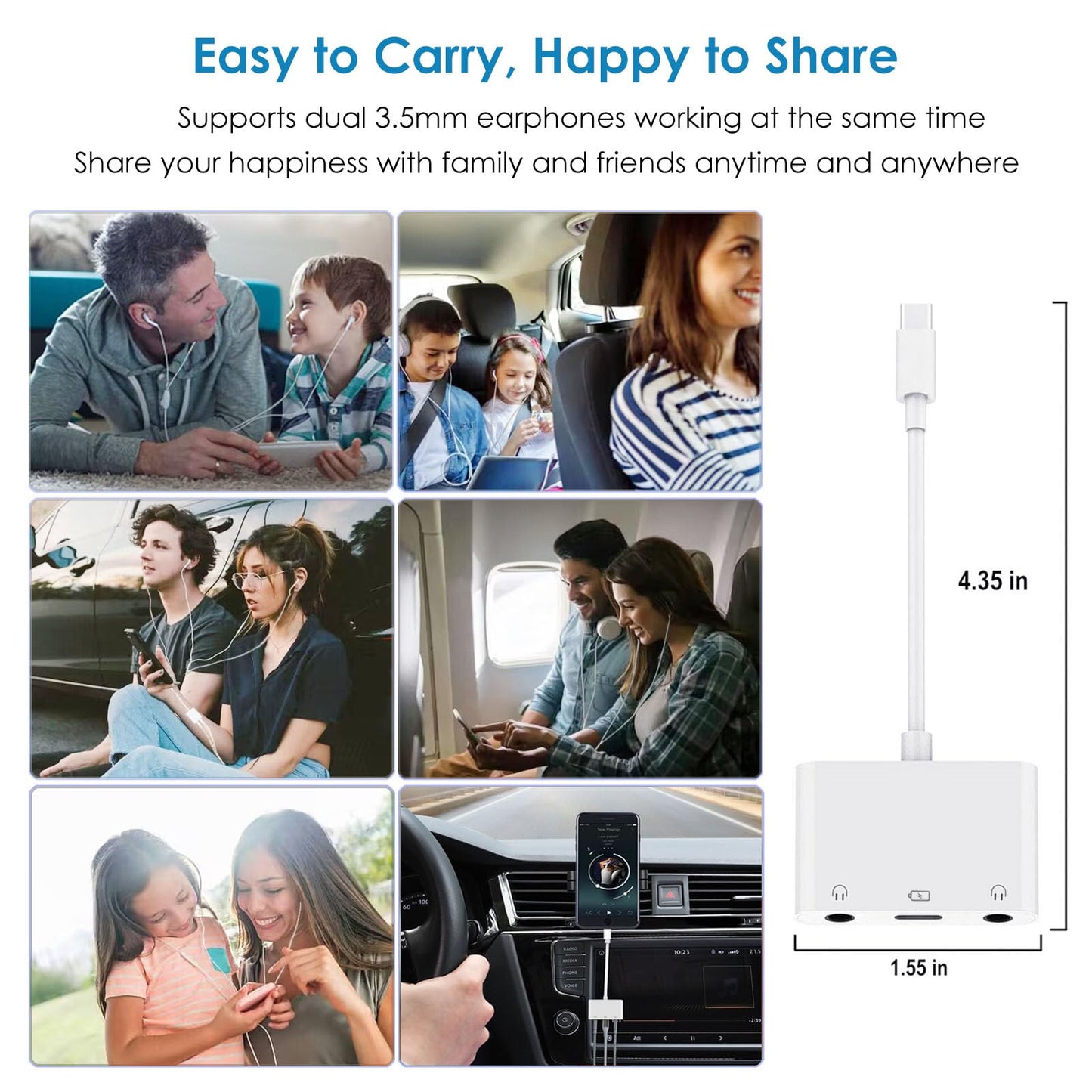 USB C to Dual 3.5mm Headphone Jack Adapter USB C to 3.5mm Audio Adapter 3 in 1 Aux to USB C Headphone Splitter and Fast Charger for iPhone 17 16